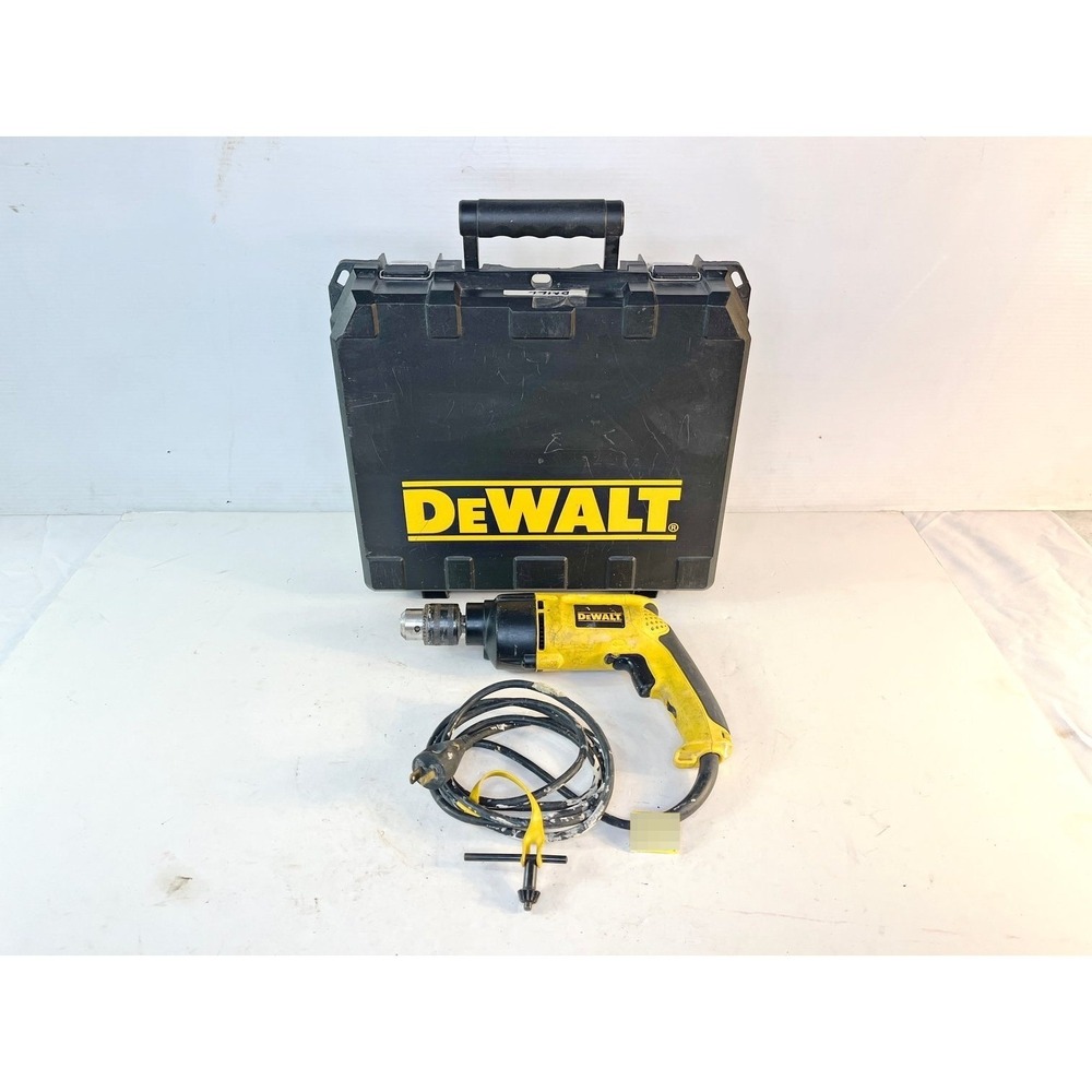 DeWalt DW511‎ VSR Hammer Drill 1/2 Inch Yellow Good Used With Case and Chuck Key